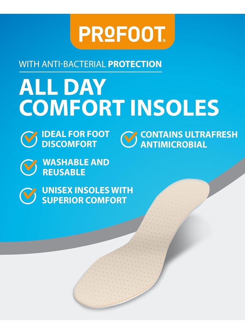 ProFoot All-Day Comfort Insoles With Anti-Bacterial Protection 1 Size Fits All Two Pairs - Image 2